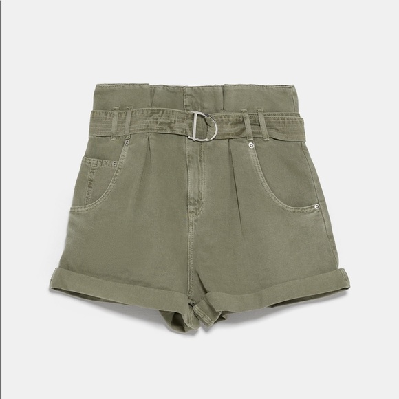 Zara Olive High Waist Paperbag Shorts - Picture 5 of 11